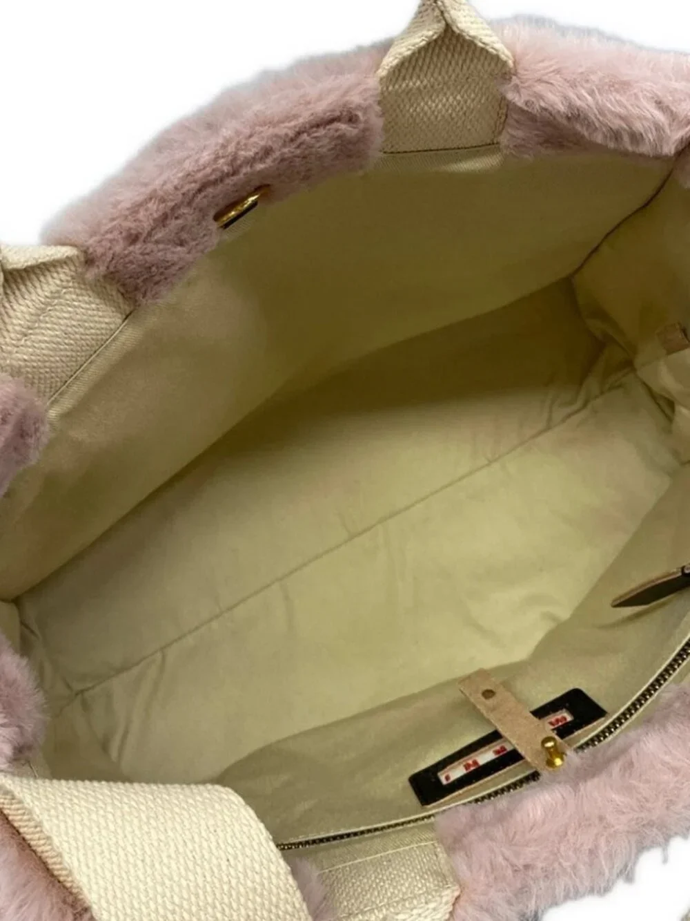 MARNI SHMP0077U6 Pink Cream Fake Fur Canvas Tote Bag